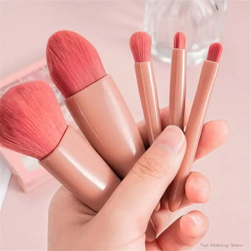 5pcs Travel Size Makeup Brushes Set Mini Makeup Brushes, Small Complete Function Cosmetic Brushes Kit With Case And Mirror Perfe