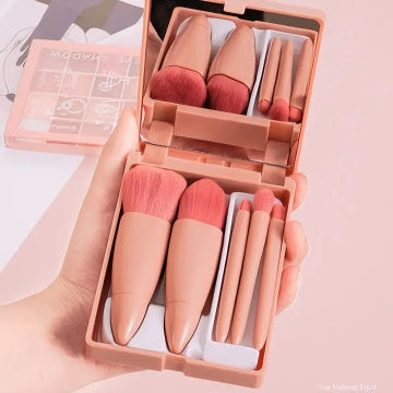 5pcs Travel Size Makeup Brushes Set Mini Makeup Brushes, Small Complete Function Cosmetic Brushes Kit With Case And Mirror Perfe