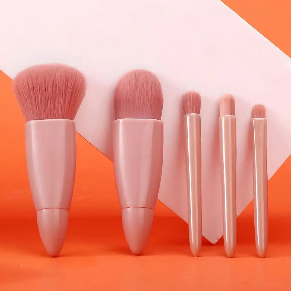 5pcs Travel Size Makeup Brushes Set Mini Makeup Brushes, Small Complete Function Cosmetic Brushes Kit With Case And Mirror Perfe