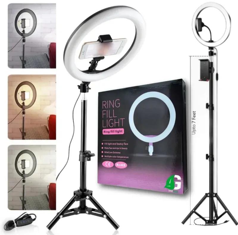 26cm Adjustable Ring Light with Phone Holder – 3 Color Modes for Video, Photography, and Studio Lighting