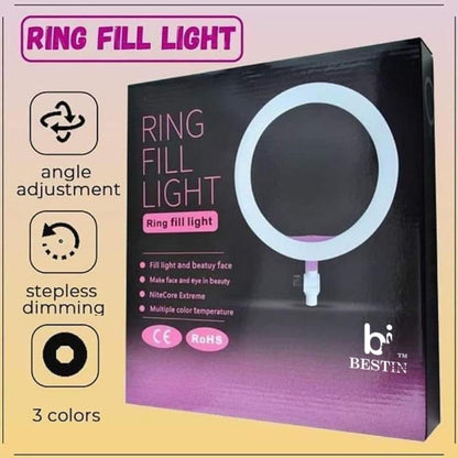 26cm Adjustable Ring Light with Phone Holder – 3 Color Modes for Video, Photography, and Studio Lighting