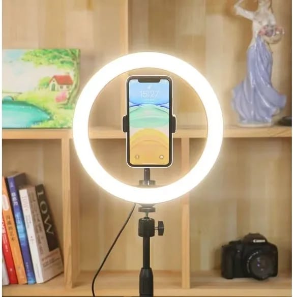 26cm Adjustable Ring Light with Phone Holder – 3 Color Modes for Video, Photography, and Studio Lighting